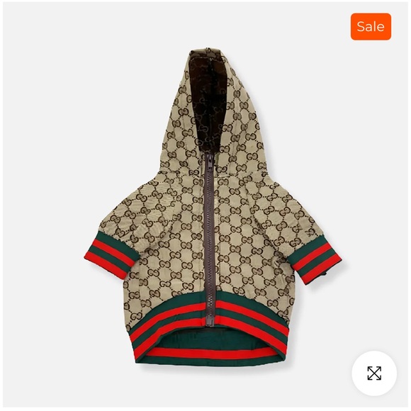 Gucci Pet Jacket: Tan and Red Hooded jacket - Picture 1 of 1
